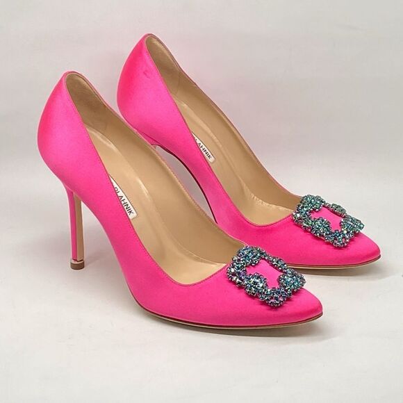 Manolo Blahnik Hangisi 105 Embellished Satin Pumps size 39 - Picture 3 of 15